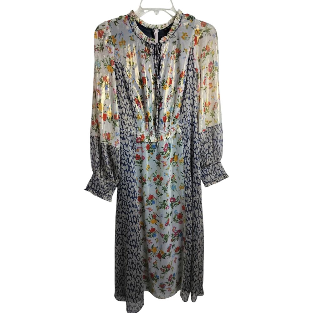 5555)Current Air M Mix Print Cottagore Metallic Floral Long Sleeve Midi Dress - Picture 2 of 11